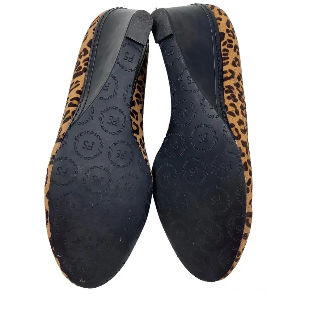 Franco Sarto Zeus Wedge Heels Animal Print Leopard Calf Hair Pumps Womens 8M